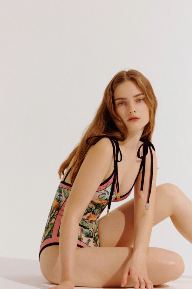 Reversible Tie-Shoulder One Piece Swimsuit