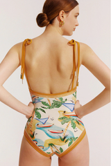 Reversible Tie-Shoulder One Piece Swimsuit