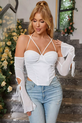 Off Shoulder Long Sleeve Halter Top