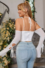 Off Shoulder Long Sleeve Halter Top