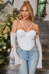 Off Shoulder Long Sleeve Halter Top