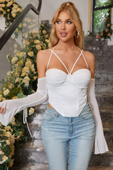 Off Shoulder Long Sleeve Halter Top