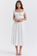 Cora White Gathered Top + Skirt Set