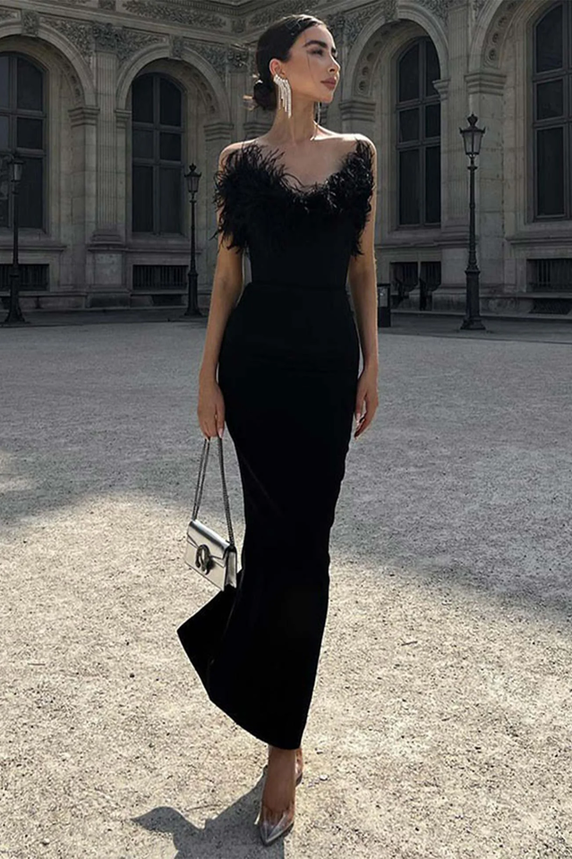 Off Shoulder Fuzzy Maxi Dress