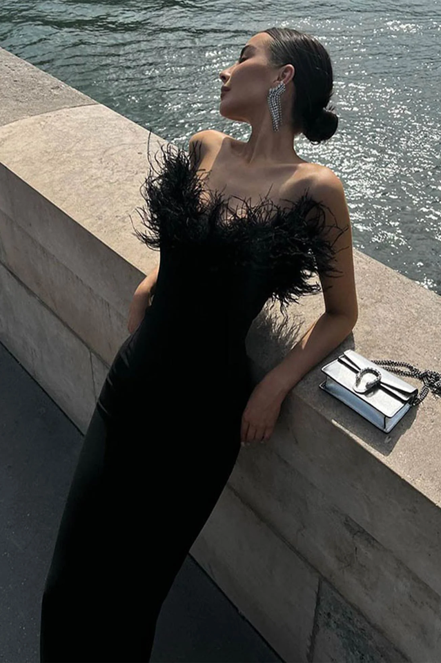 Off Shoulder Fuzzy Maxi Dress
