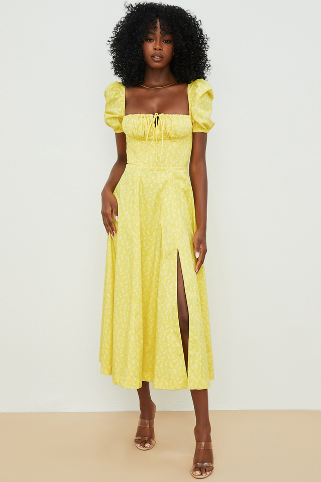 Tallulah Yellow Printed Midi Dress
