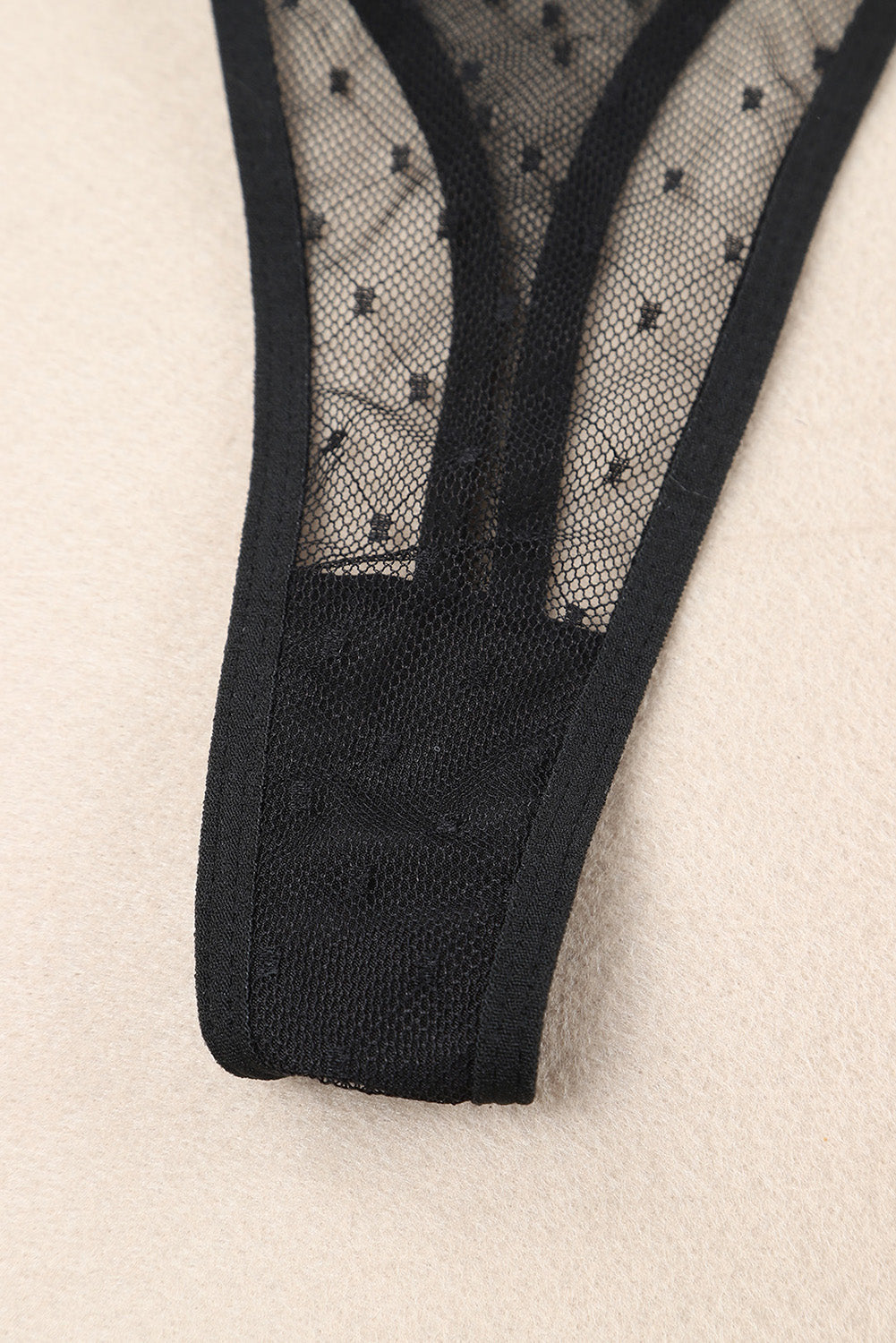 Black Embroidered Dot Tulle Bra And Thong Set