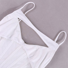 Chic Cut Out Mesh Trim Sleeveless Curved Hem Crop Corset Top - White