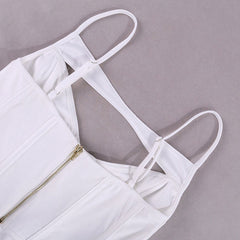 Chic Cut Out Mesh Trim Sleeveless Curved Hem Crop Corset Top - White