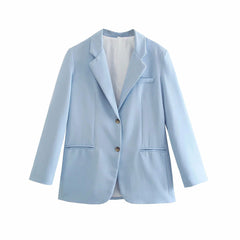 Modern Style Long Sleeve Pure Color Lapel Collar Blazer - Baby Blue