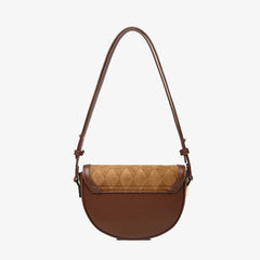 Vintage Suede Argyle Pattern Faux Leather Crossbody Saddle Bag - Brown